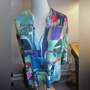 Impulse Colorful Abstract Button-Up Blouse size Large